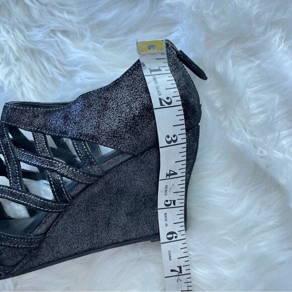 Eileen Fisher | Women’s Black Metallic Silver Fara Cage Open Toe Wedge Sandals 9 - Picture 9 of 9